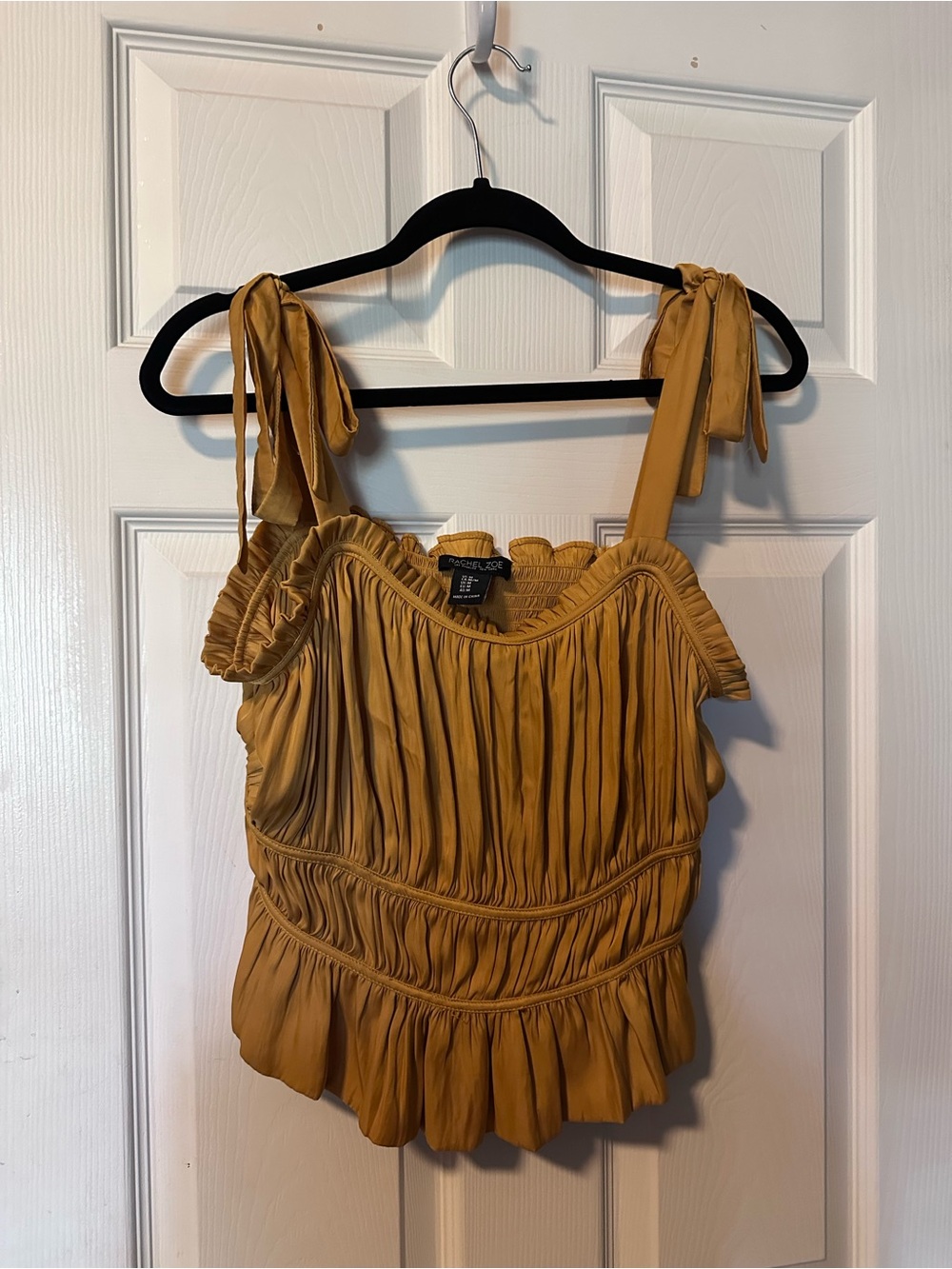 Rachel Zoe Mustard Tie-Shoulder Ruffled Camisole